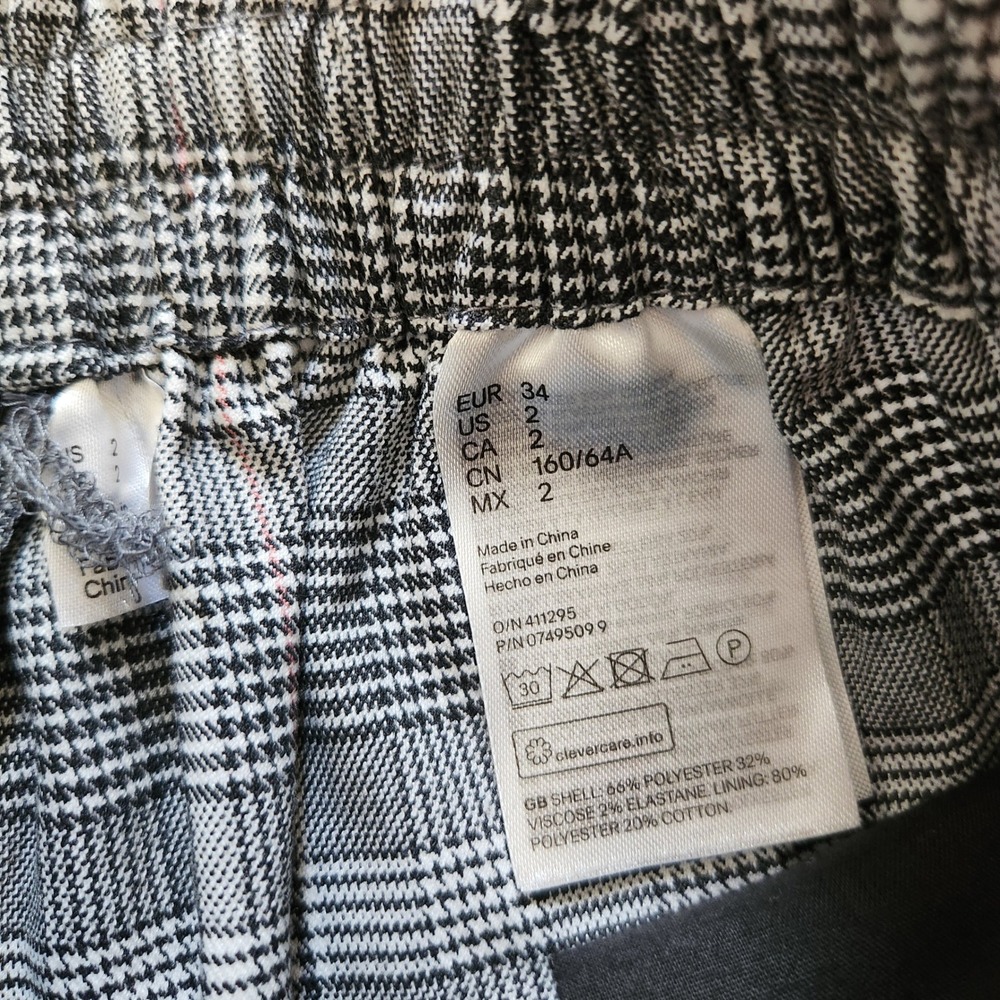 H&M Womens Shorts Size 2 Plaid Paperbag‎ Waist Tie Belt Grey - Picture 4 of 4